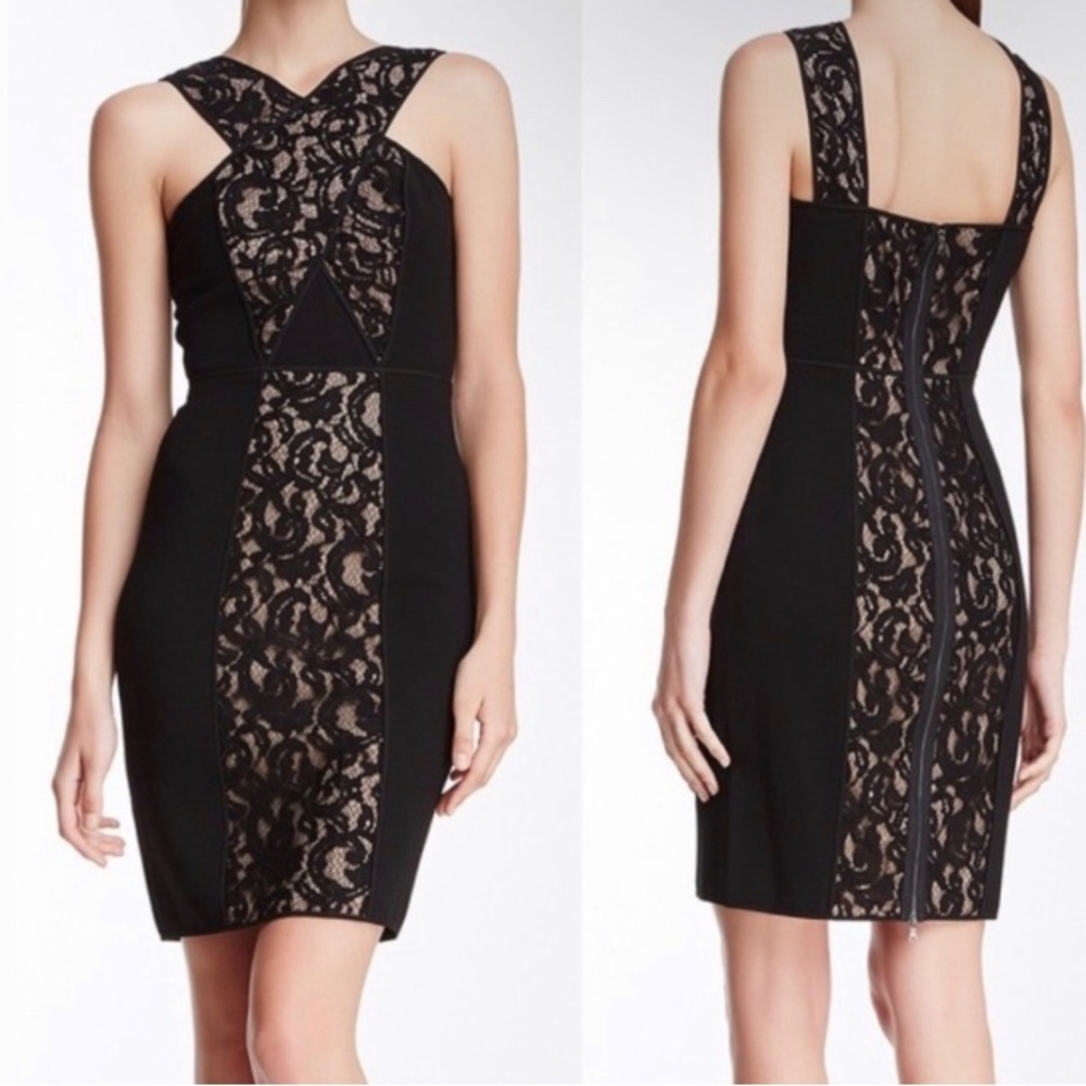 BCBGMaxazria Claudine black lace cocktail dress zipper